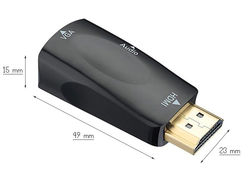 HDMI naar VGA adapter met audio uitgang zwart afmetingen